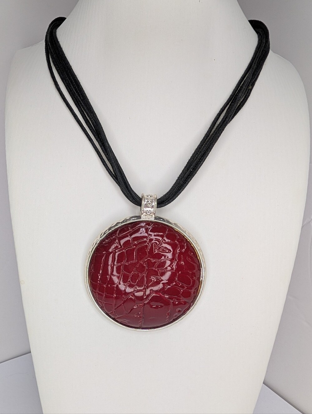 Women's Red Statement Pendant Necklace - Silver Setting